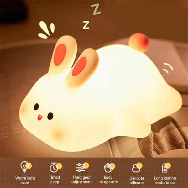 Cute LED Night Light Touch Sensor Cartoon Kid's Nightlights Big Face Rabbit Silicone Night Light Christmas Gift Bedside Lamp Home Decor - Image 8