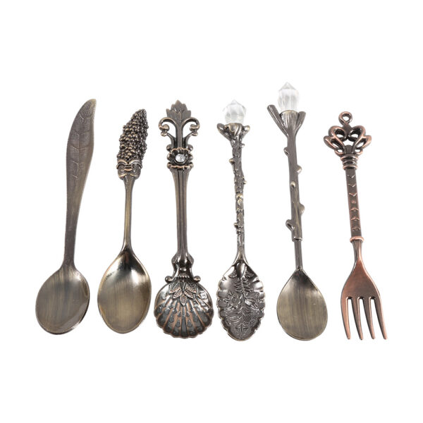 6Pcs/Set Retro Royal Style Metal Mini Coffee Spoons and Fork Kitchen Fruit Accessories Golden - Image 5