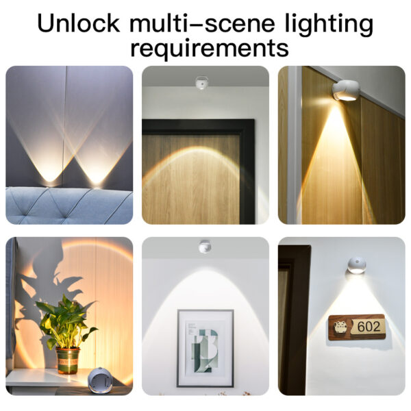 Adjustable Angle Human Sensing Light, Wireless Sunset Light, Indoor Spotlight, Corridor, Living Room Wall Light, Rechargeable And Installed Dry Battery - Image 5