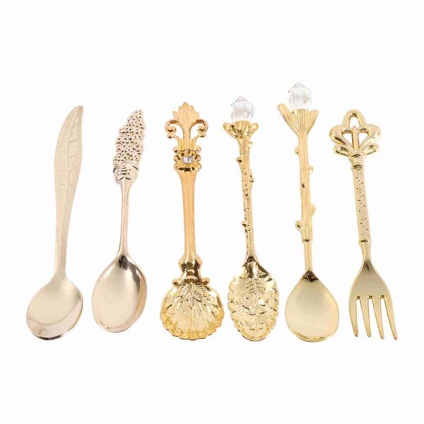 6Pcs/Set Retro Royal Style Metal Mini Coffee Spoons and Fork Kitchen Fruit Accessories Golden - Image 7